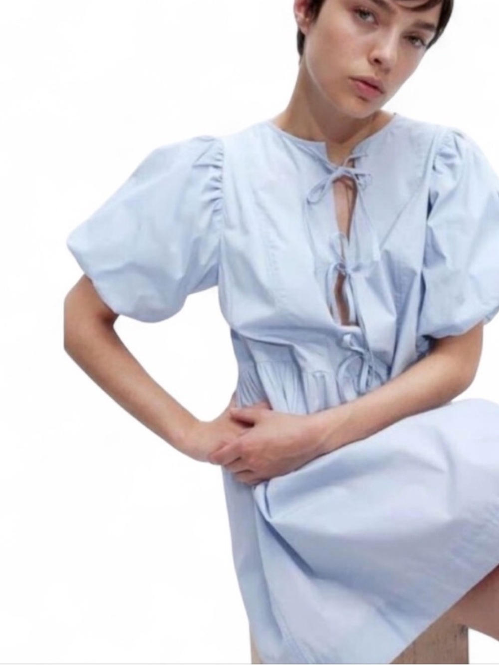 Divided Light Blue Puff Sleeve Mini Dress